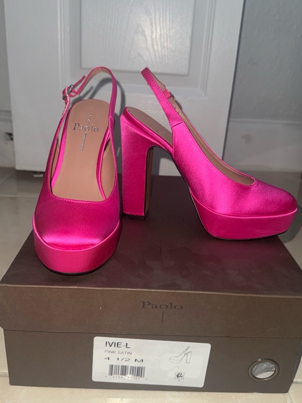 Paolo Hot Pink Satin Platform Slingback Pumps